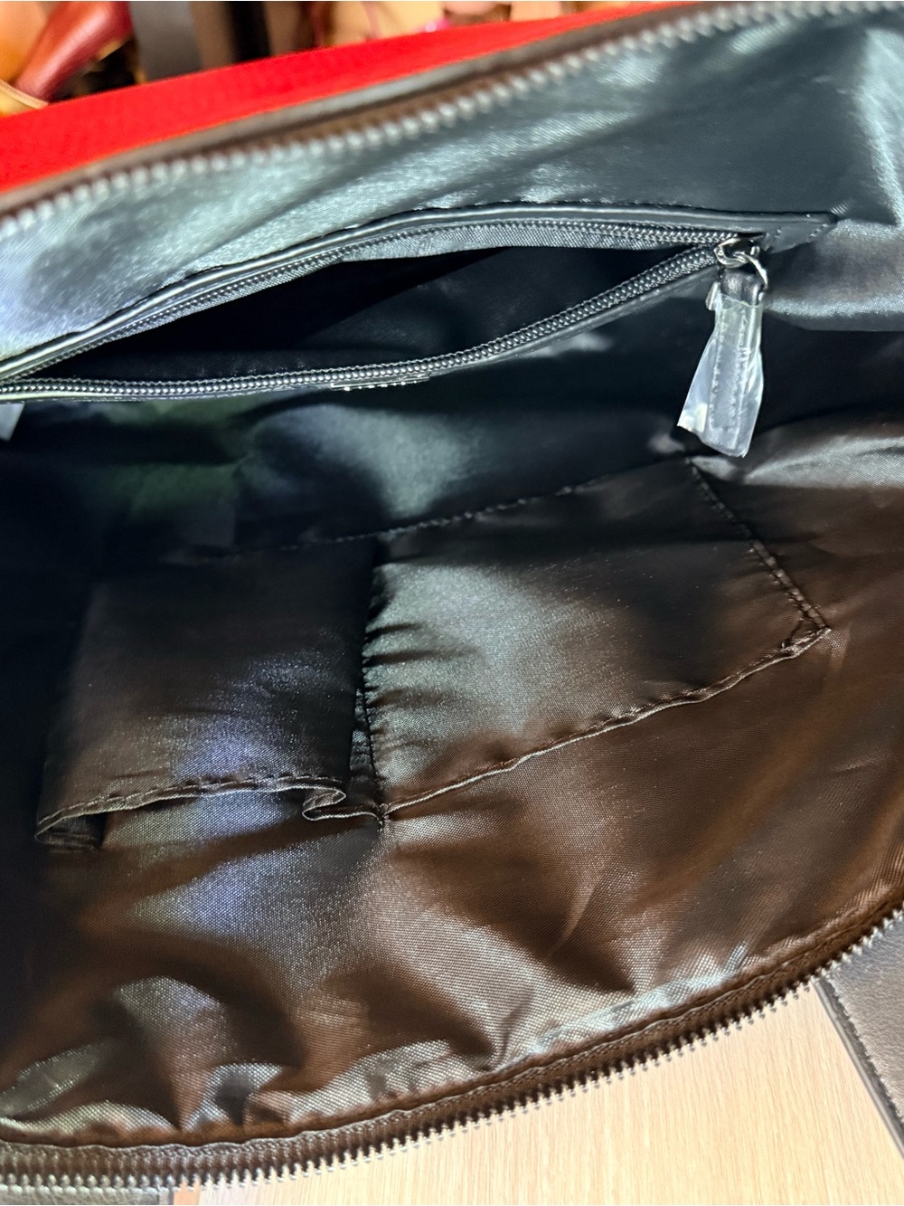 Red Leather Tote Bag with Black Handles - Picture 12 of 13